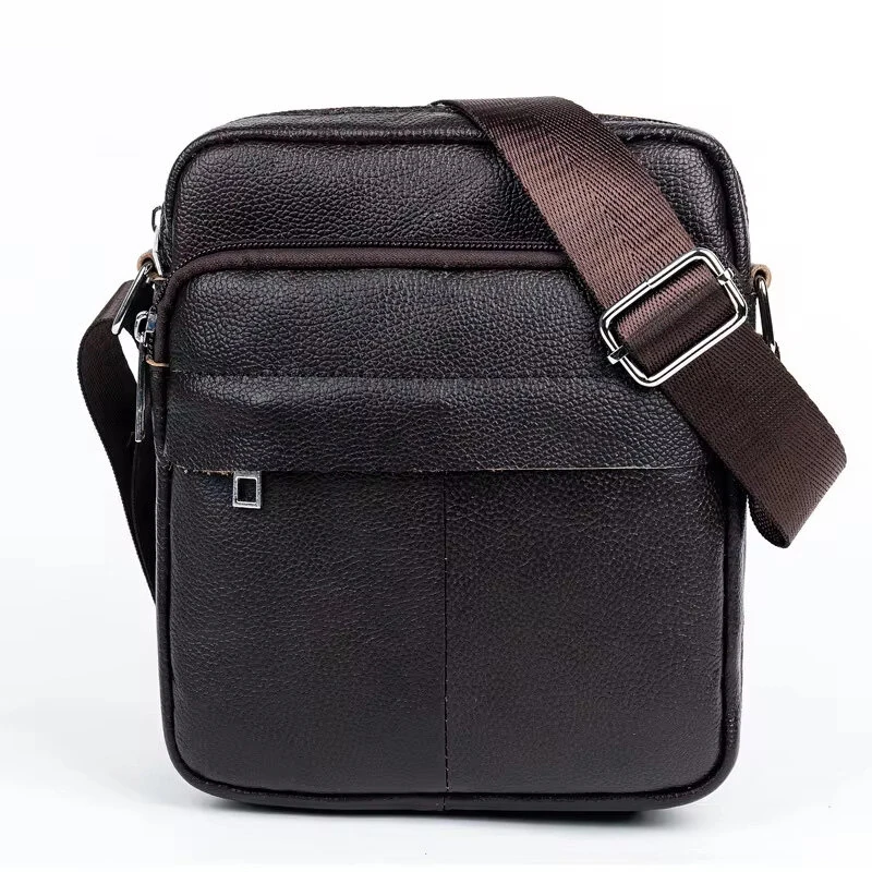 BULLCAPTAIN Genuine Leather Mens Crossbody Bag Compact Messenger Bag Portable Zipper Design Business Casual Fashion Shoulder Bag for Travel Work
