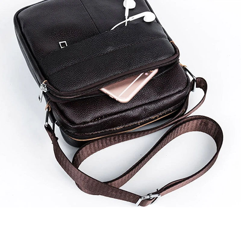 BULLCAPTAIN Genuine Leather Mens Crossbody Bag Compact Messenger Bag Portable Zipper Design Business Casual Fashion Shoulder Bag for Travel Work