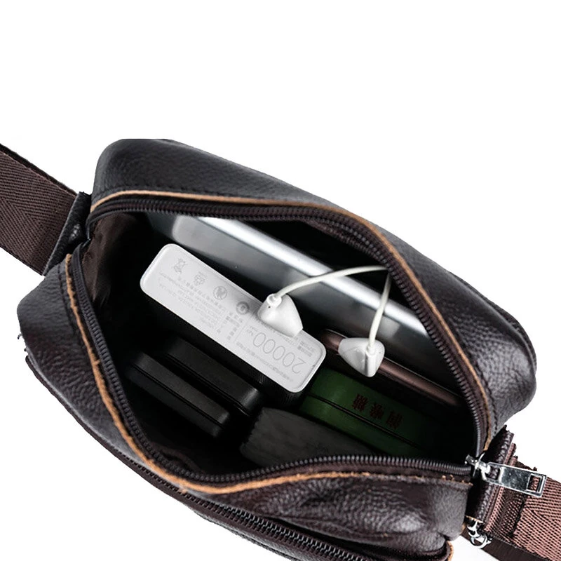 BULLCAPTAIN Genuine Leather Mens Crossbody Bag Compact Messenger Bag Portable Zipper Design Business Casual Fashion Shoulder Bag for Travel Work