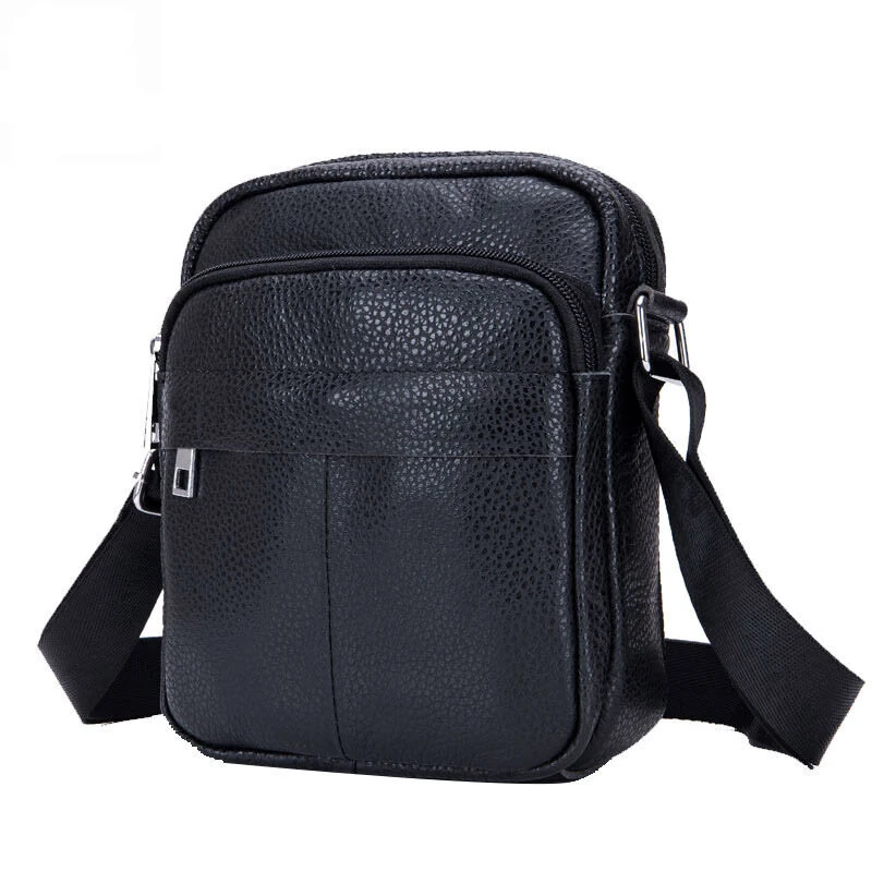 BULLCAPTAIN Genuine Leather Mens Crossbody Bag Compact Messenger Bag Portable Zipper Design Business Casual Fashion Shoulder Bag for Travel Work