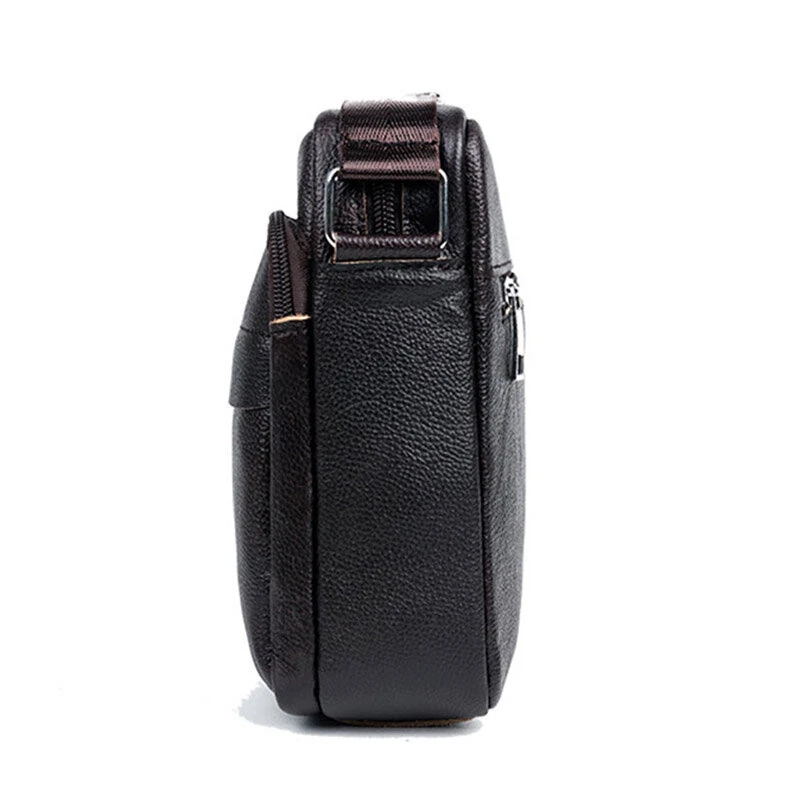 BULLCAPTAIN Genuine Leather Mens Crossbody Bag Compact Messenger Bag Portable Zipper Design Business Casual Fashion Shoulder Bag for Travel Work