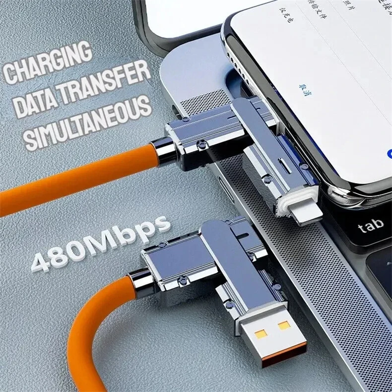 4-in-1 120W USB-A/Type-C to iP/Type-C Cable Fast Charging Data Transmission Copper Core Line 1M/1.5M Long for iPhone 15 14 13 for Samsung Galaxy S24 for Huawei Pura 70 Ultra for Xiaomi Civi 4Pro
