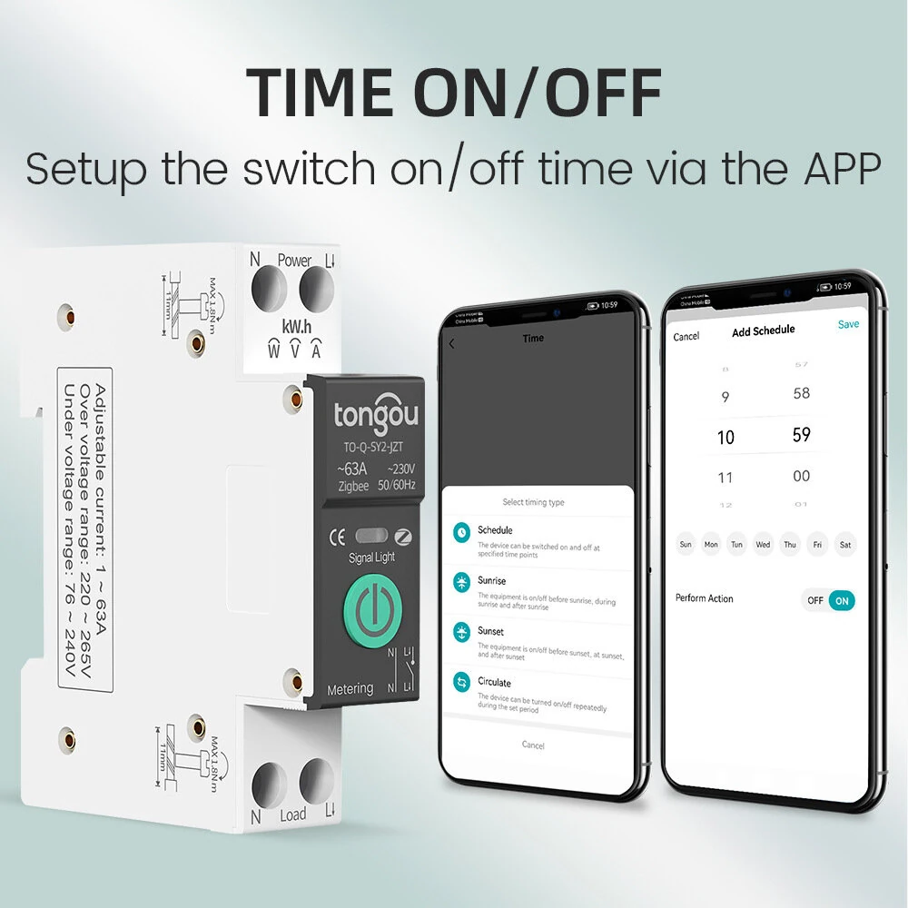 Tongou TUYA Zigbe Smart Circuit Breaker 1A-63A Over Current Voltage Protection Energy Monitoring Voice Control with Alexa Google Home Automation