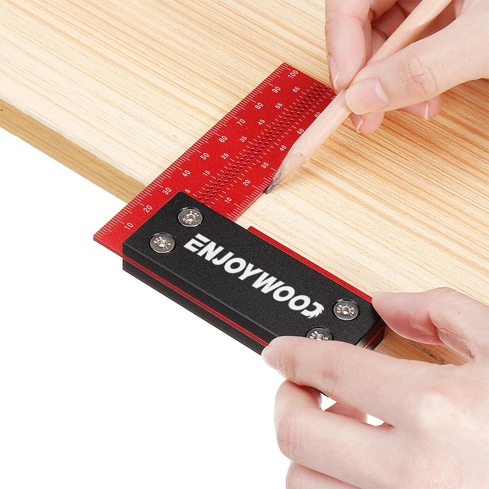 ENJOYWOOD 100mm/4Inch Aluminum Alloy Woodworking Ruler Precision Square Right Angle Ruler Guaranteed T Speed Measurements Ruler for Measuring