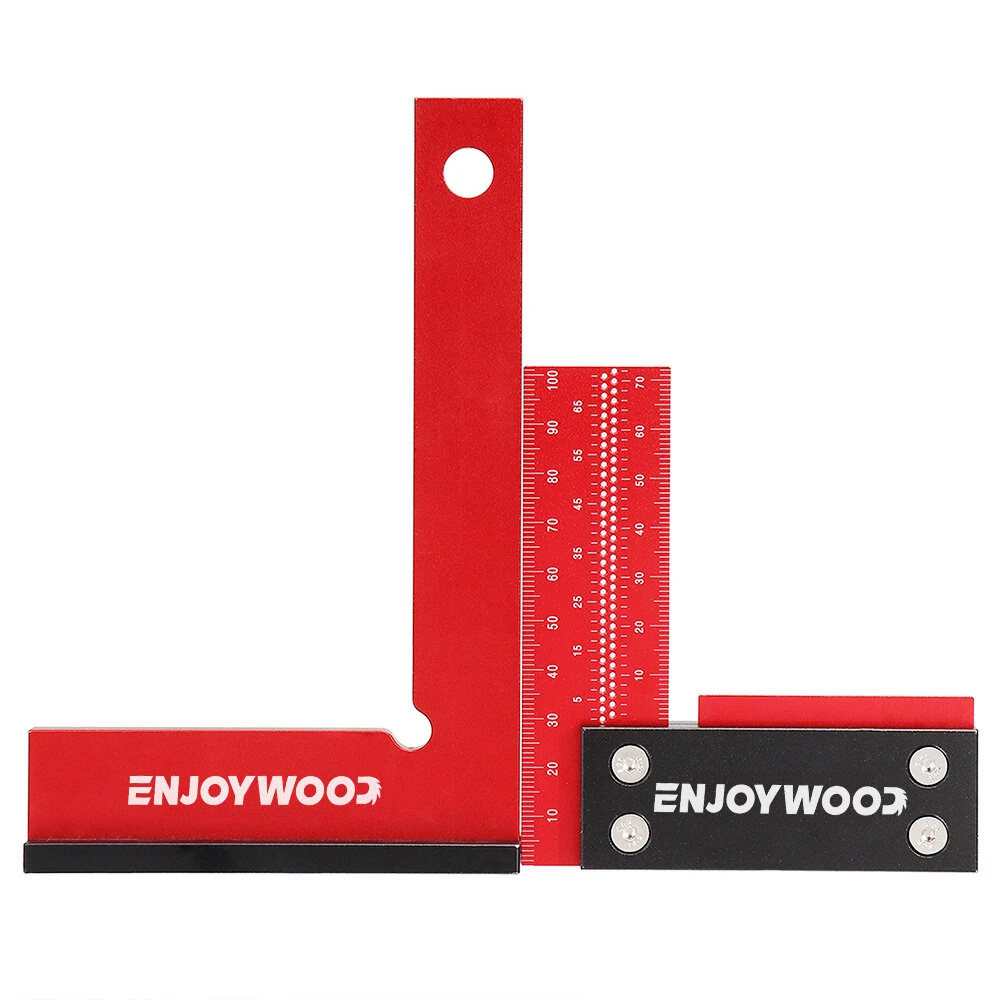 ENJOYWOOD 100mm/4Inch Aluminum Alloy Woodworking Ruler Precision Square Right Angle Ruler Guaranteed T Speed Measurements Ruler for Measuring