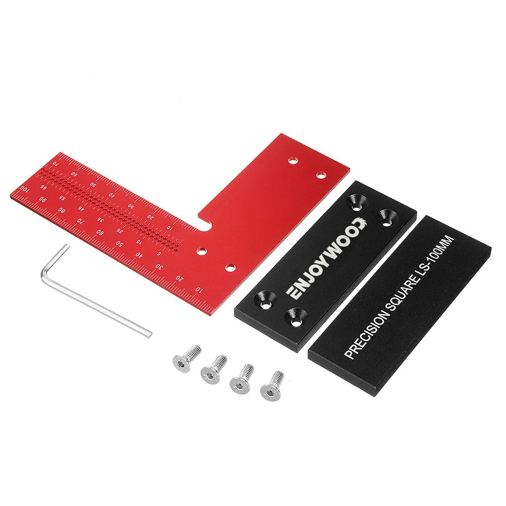 ENJOYWOOD 100mm/4Inch Aluminum Alloy Woodworking Ruler Precision Square Right Angle Ruler Guaranteed T Speed Measurements Ruler for Measuring
