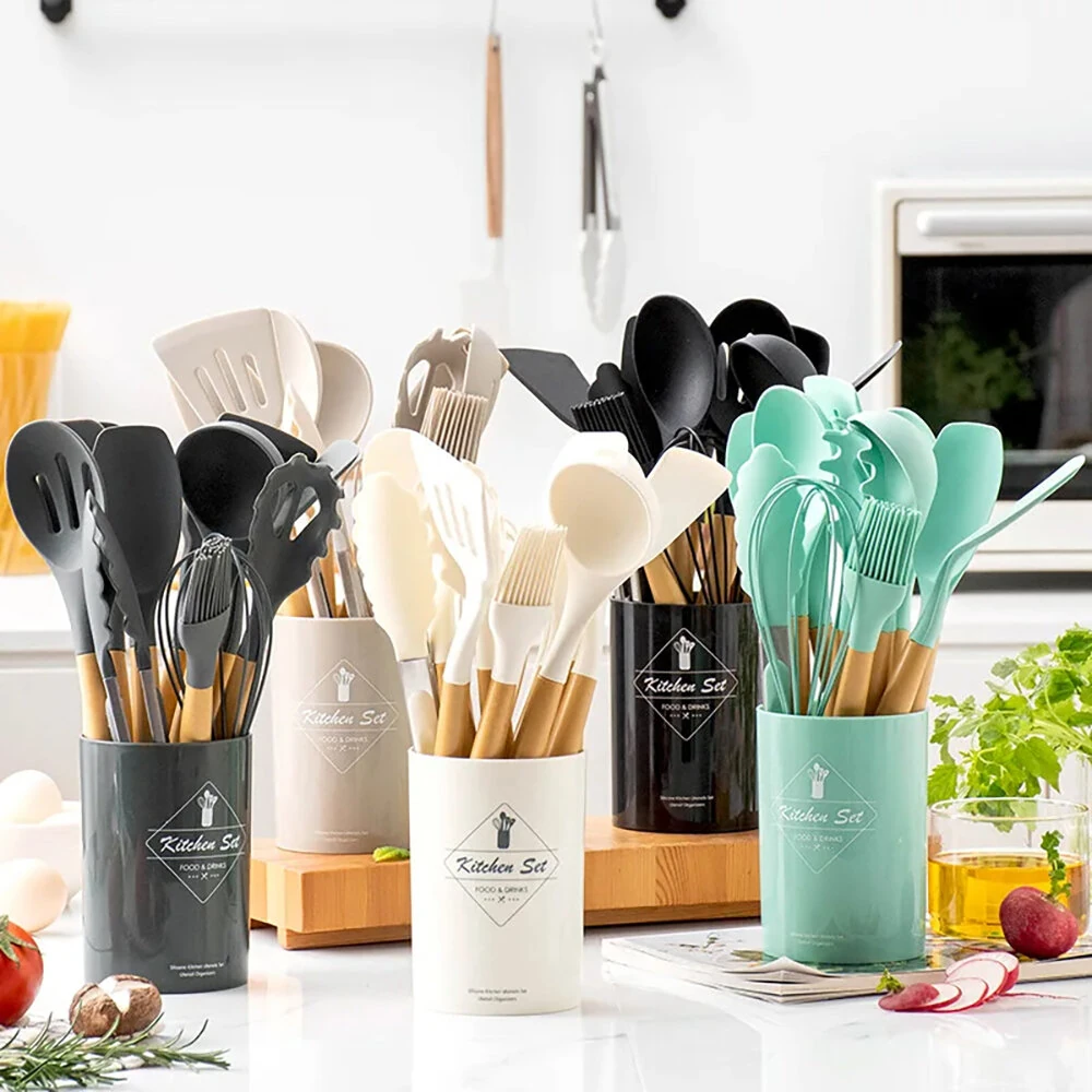 12PCS Food Grade Silicone Kitchenware Cutlery Turner Spatula Measuring Spoon Practical Cooking Tools Kitchen Cutlery Set