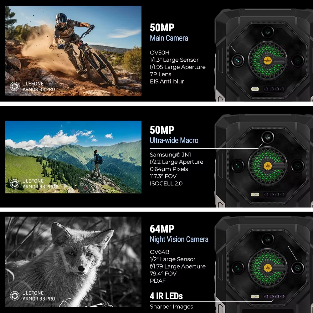 Ulefone Armor 33 Pro 5G AI 25500mAh Dual Display 118dB Loudspeaker 32GB 512GB 50MP Triple Camera 64MP Night Vision Dimensity 7300X 6.95 inch 120Hz 66W Fast Charge WiFi 6E NFC IP68 IP69K Waterproof Rugged Smartphone