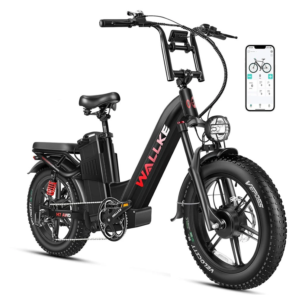 [EU Direct] WALLKE H7 AWD Electric Bike 48V 60AH SamsungBattery Cell 1000W*2 Dual Motors 20inch Tires 320KM Max Mileage 180KG Max Load  Electric Bicycle