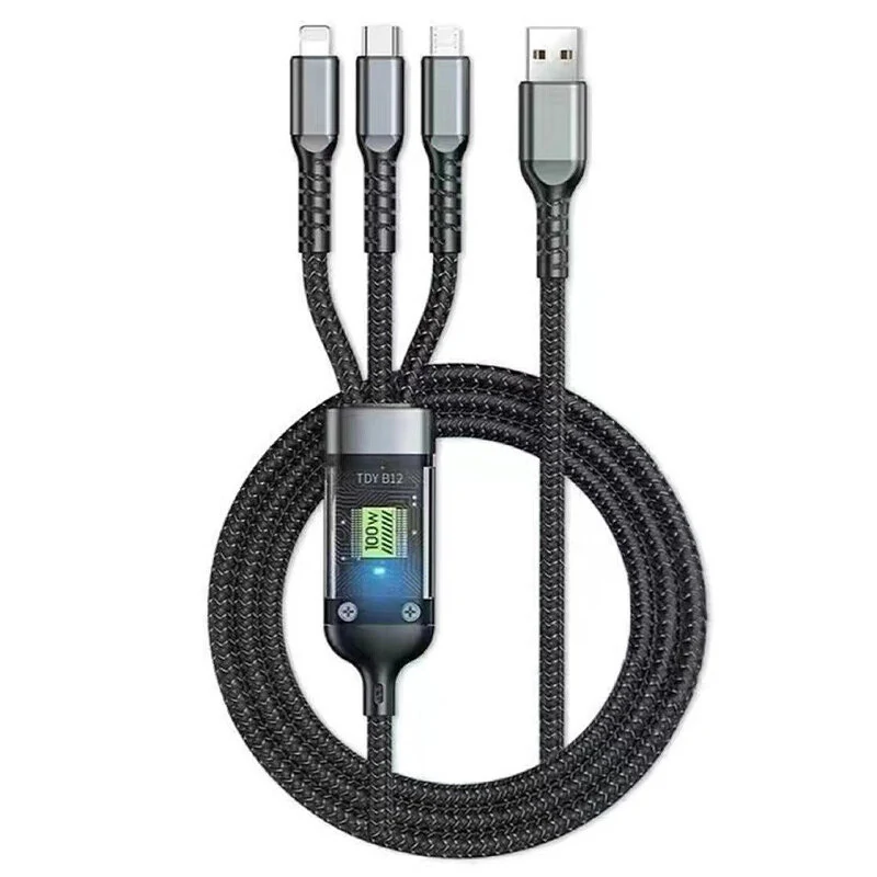 100W USB-A to Micro/Type-C/iP Cable with Night Light Fast Charging Copper Core Line 1.2M Long for iPhone 15 14 13 for Huawei Pura 70 Ultra for Xiaomi Civi 4pro for Samsung Galaxy S24