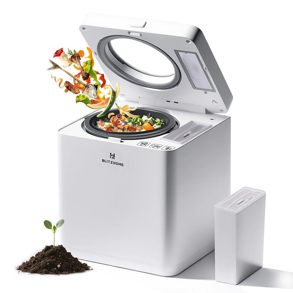BlitzHome® HQD-260-Plus Compact Kitchen Waste Composter 2.5L with Visible & Odor-Free Design 3 Modes Quiet Operation Rapid Food Waste to Fertilizer Conversion