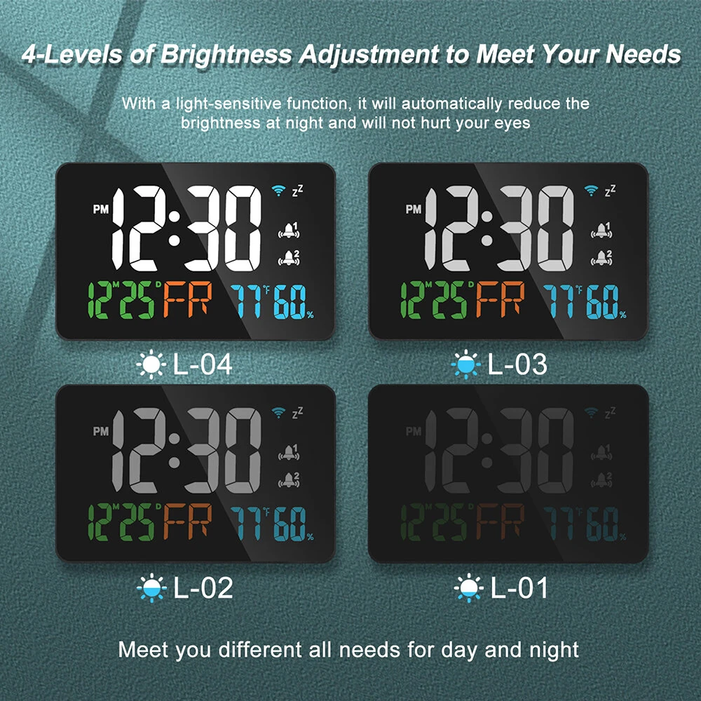 LED Graffiti Clock Automatic Time Calibration Wifi Temperature And Humidity Atomic Clock Mirror Clock  Four Levels of Brightness Adjustment