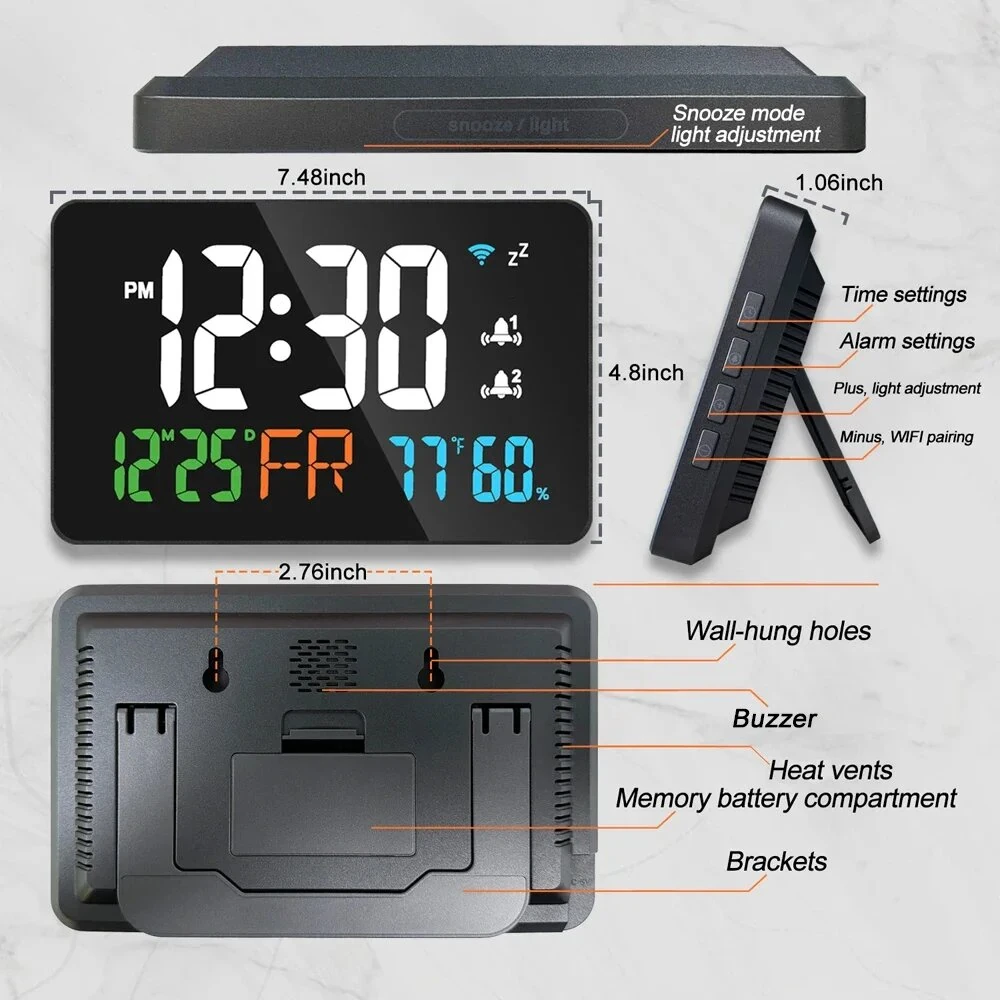 LED Graffiti Clock Automatic Time Calibration Wifi Temperature And Humidity Atomic Clock Mirror Clock  Four Levels of Brightness Adjustment