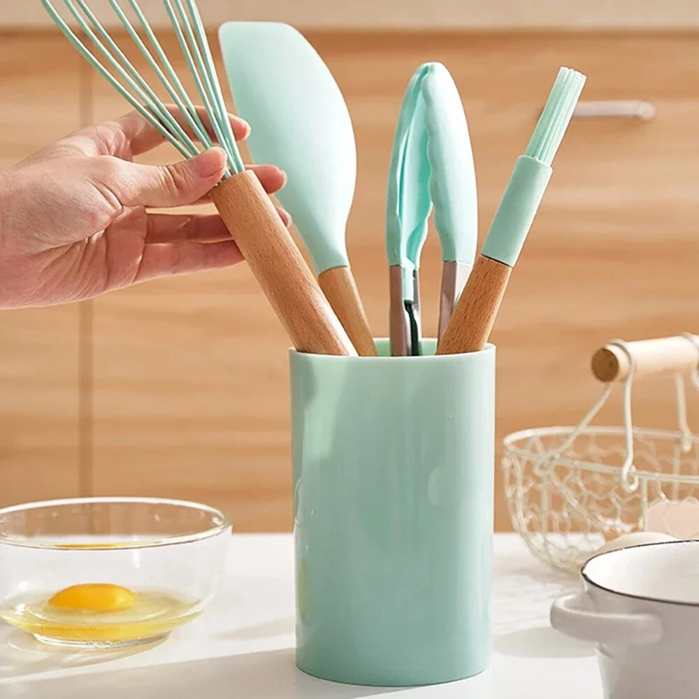 12PCS Food Grade Silicone Kitchenware Cutlery Turner Spatula Measuring Spoon Practical Cooking Tools Kitchen Cutlery Set