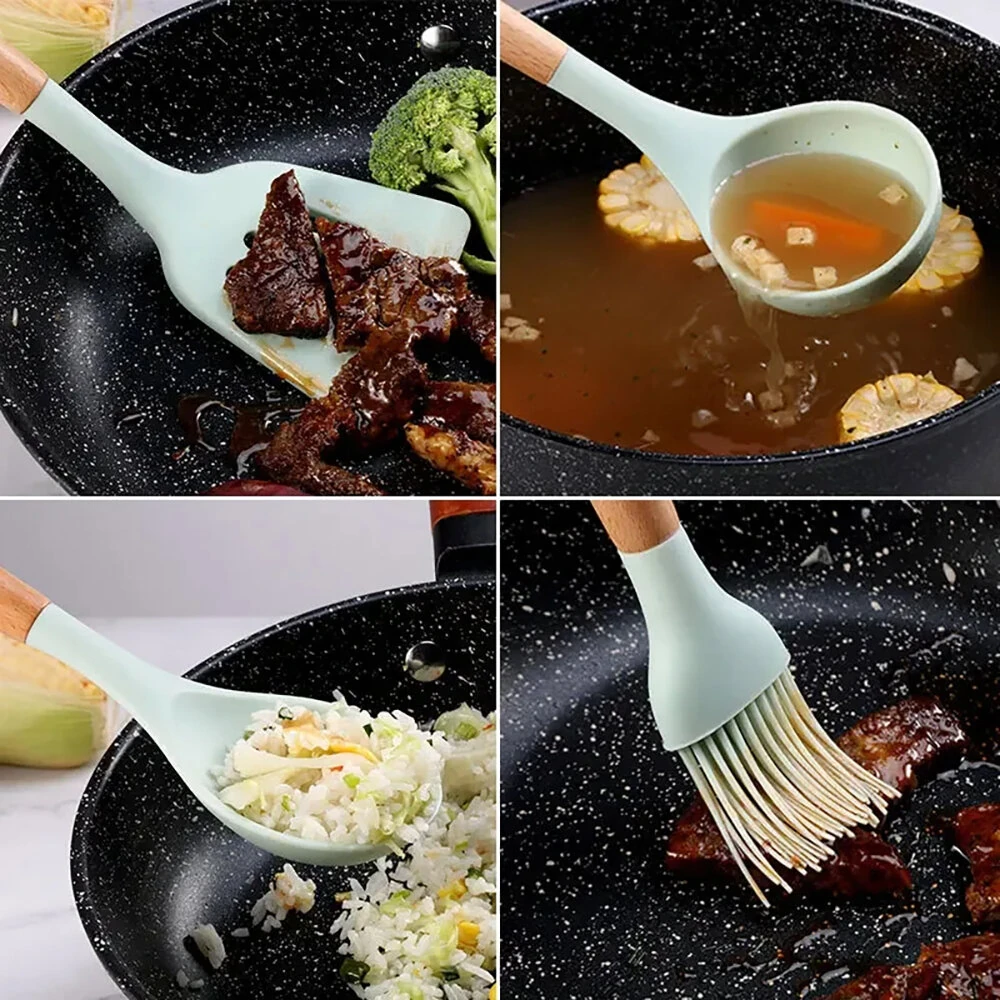 12PCS Food Grade Silicone Kitchenware Cutlery Turner Spatula Measuring Spoon Practical Cooking Tools Kitchen Cutlery Set