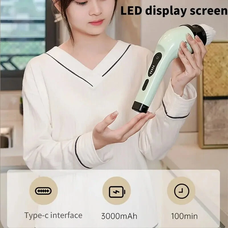 2000mAh Multifunctional Cordless Electric Cleaning Brush with 9 Brush Heads Electric Cleaning Brush Bathroom Window Kitchen Automotive Household Rotating Cleaning Machine