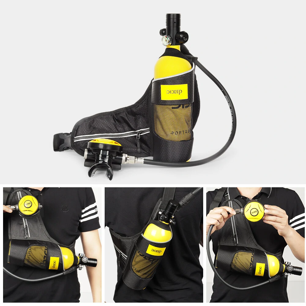 [EU Direct] DIDEEP Portable 1L Mini Scuba  Air Oxygen Tank Underwater Diving Set/Equipment Oxygen Cylinder Snorkel Equipment Automatic Air Compressor Optional