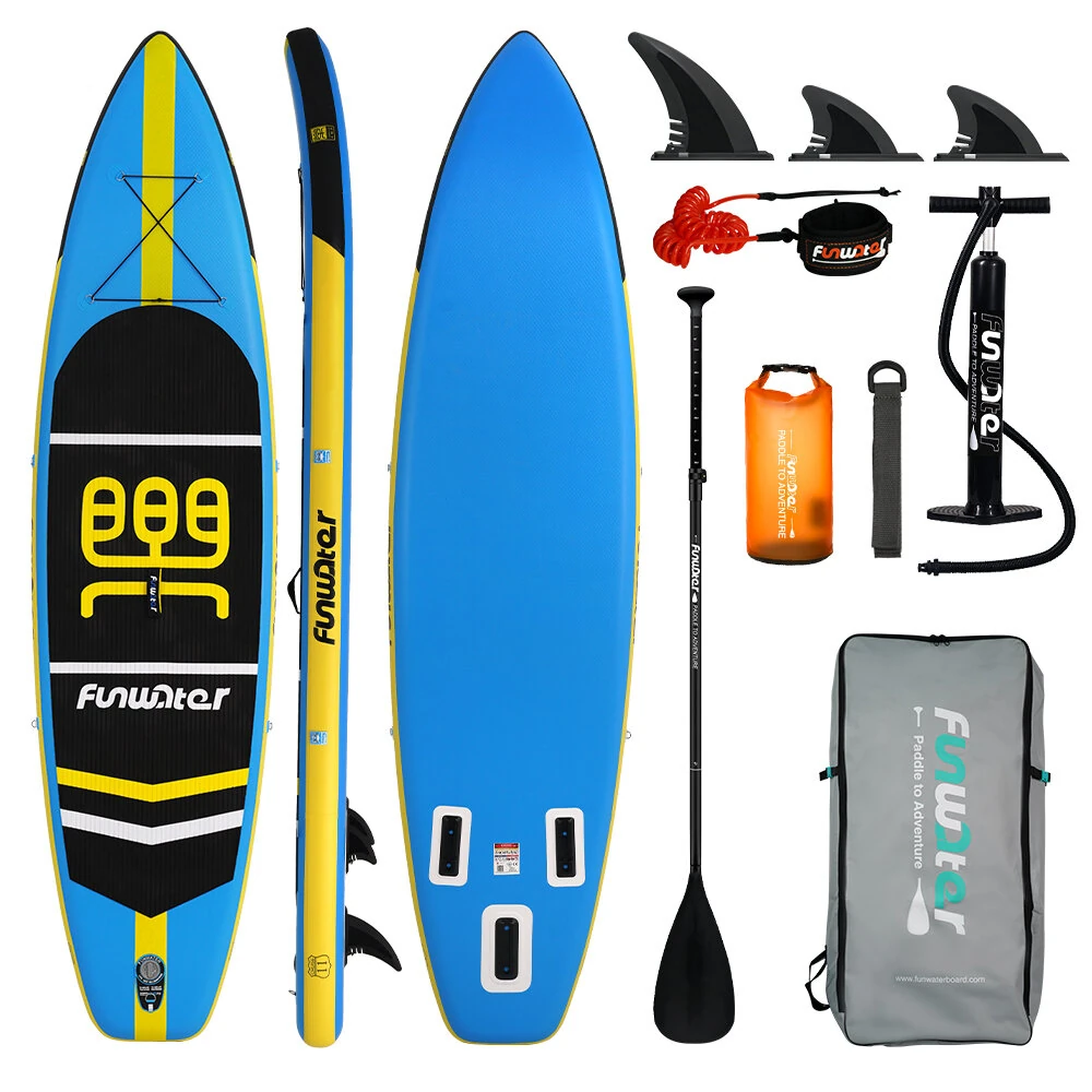 [EU Direct] FunWater Inflatable Stand Up Surfboard Paddle Board 11*33*6Inch With Air Pump Paddle Bag Waterproof Bag Safety Rope SUPFW03A