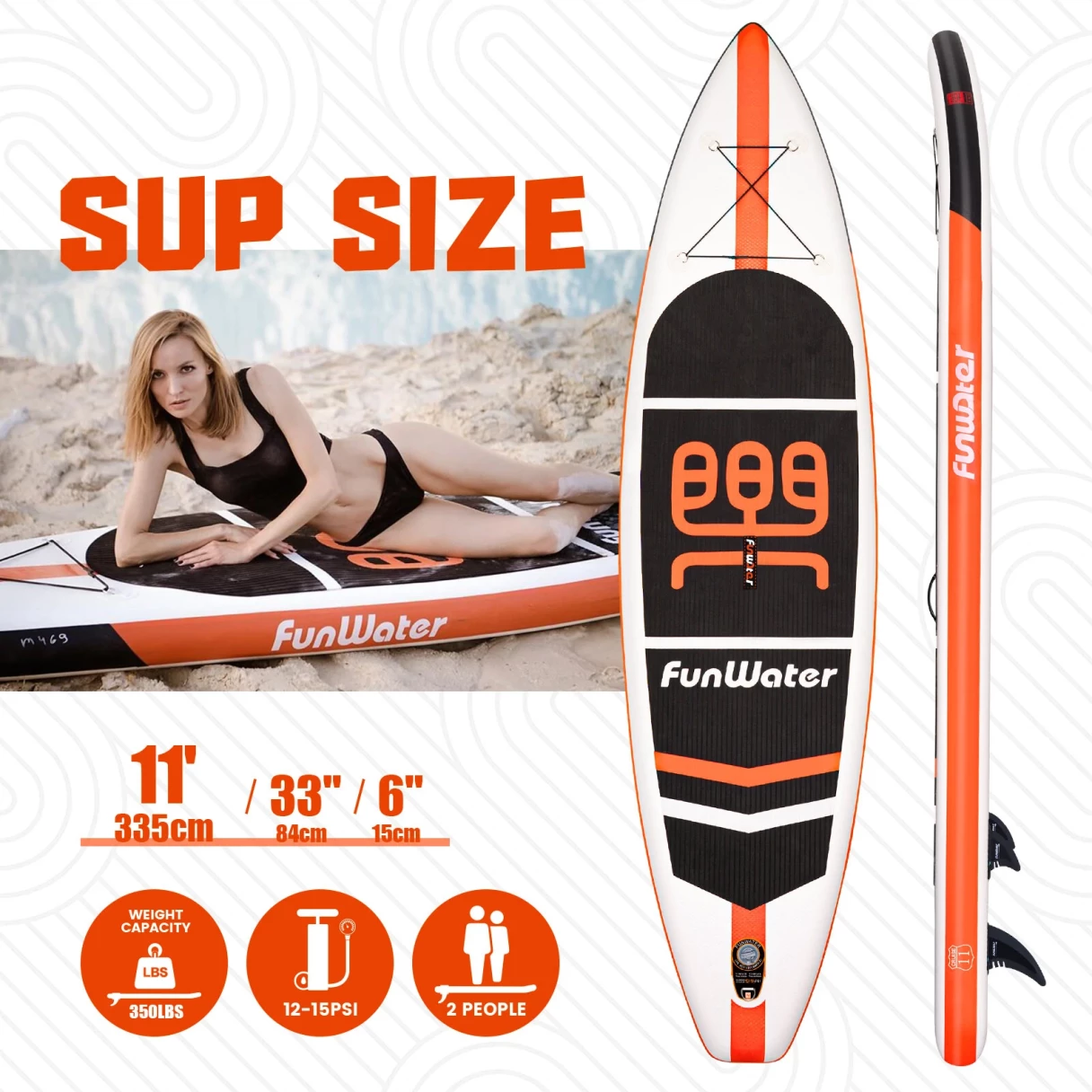 [EU Direct] FunWater Inflatable Stand Up Surfboard Paddle Board 11*33*6Inch With Air Pump Paddle Bag Waterproof Bag Safety Rope SUPFW03A