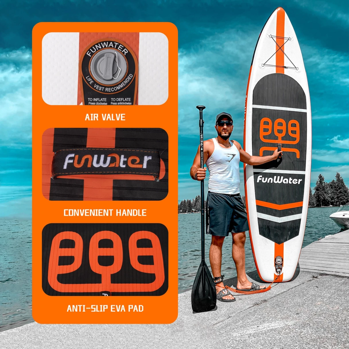 [EU Direct] FunWater Inflatable Stand Up Surfboard Paddle Board 11*33*6Inch With Air Pump Paddle Bag Waterproof Bag Safety Rope SUPFW03A