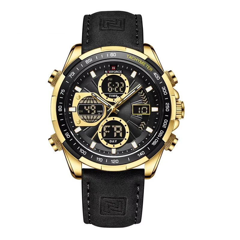 NAVIFORCE Men Multifunctional Quartz Watch Fashion Genuine Leather Strap Sports Watch Exquisite Waterproof Wristwatches for Men's Gift