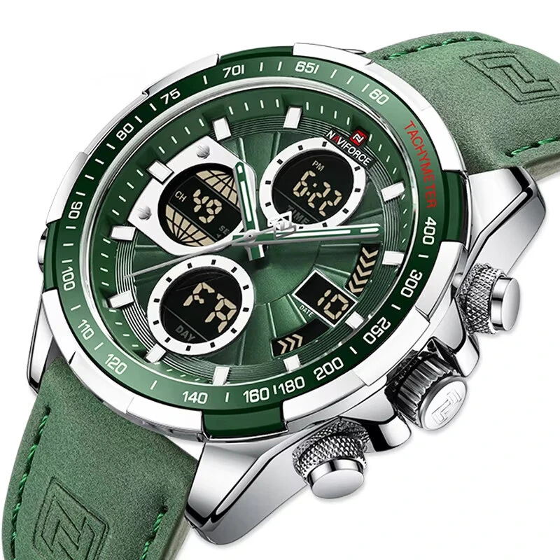 NAVIFORCE Men Multifunctional Quartz Watch Fashion Genuine Leather Strap Sports Watch Exquisite Waterproof Wristwatches for Men's Gift