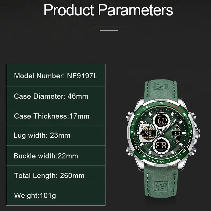 NAVIFORCE Men Multifunctional Quartz Watch Fashion Genuine Leather Strap Sports Watch Exquisite Waterproof Wristwatches for Men's Gift
