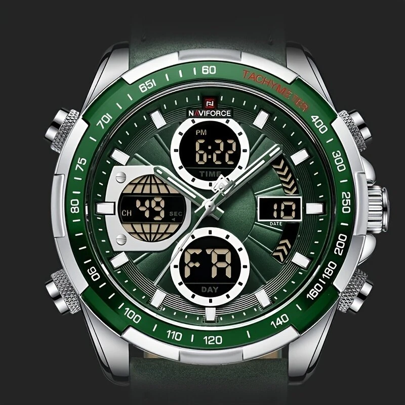 NAVIFORCE Men Multifunctional Quartz Watch Fashion Genuine Leather Strap Sports Watch Exquisite Waterproof Wristwatches for Men's Gift