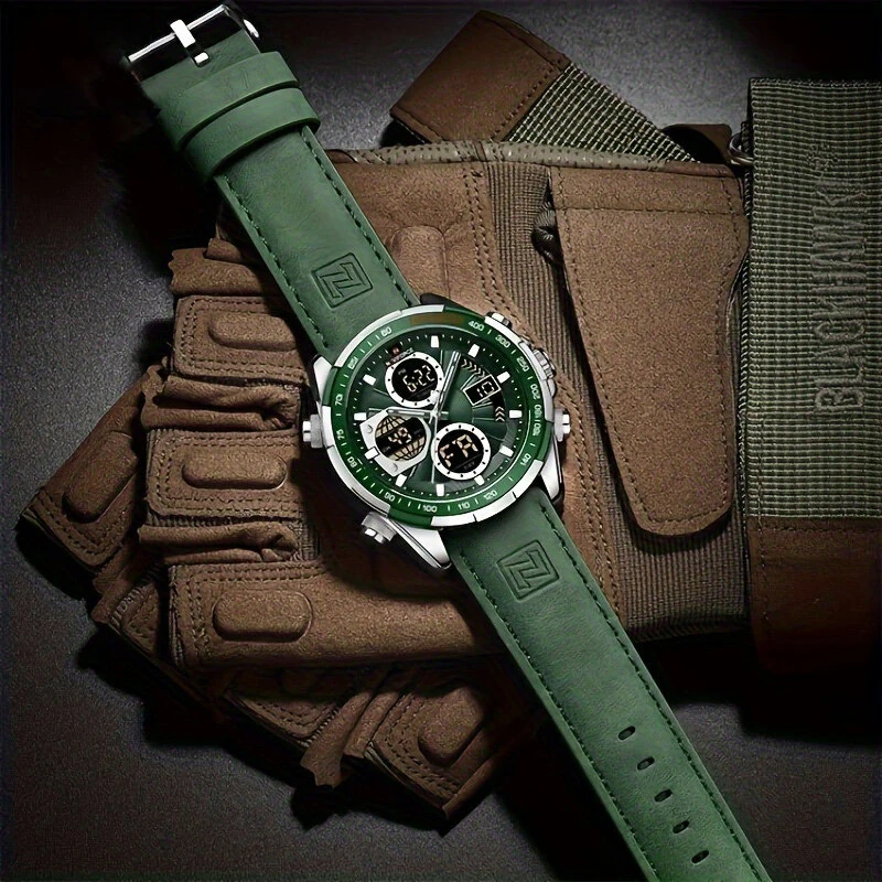 NAVIFORCE Men Multifunctional Quartz Watch Fashion Genuine Leather Strap Sports Watch Exquisite Waterproof Wristwatches for Men's Gift