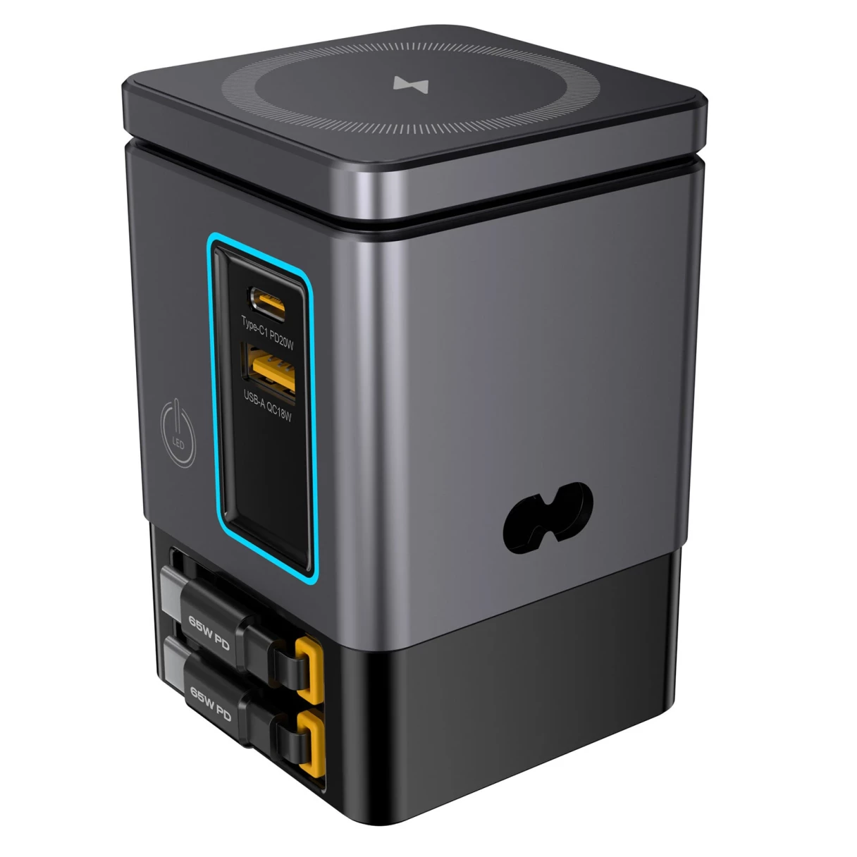 [GaN Tech]Blitzwolf i116 Max 105W 6-in-1 Power Combo Desktop Charger Station with Built-in Dual Telescopic Type-C Cable + USB-A+USB-C + 2-in-1 Wireless Charger for Smart Phones for iPhone 16 16 Pro 15 14