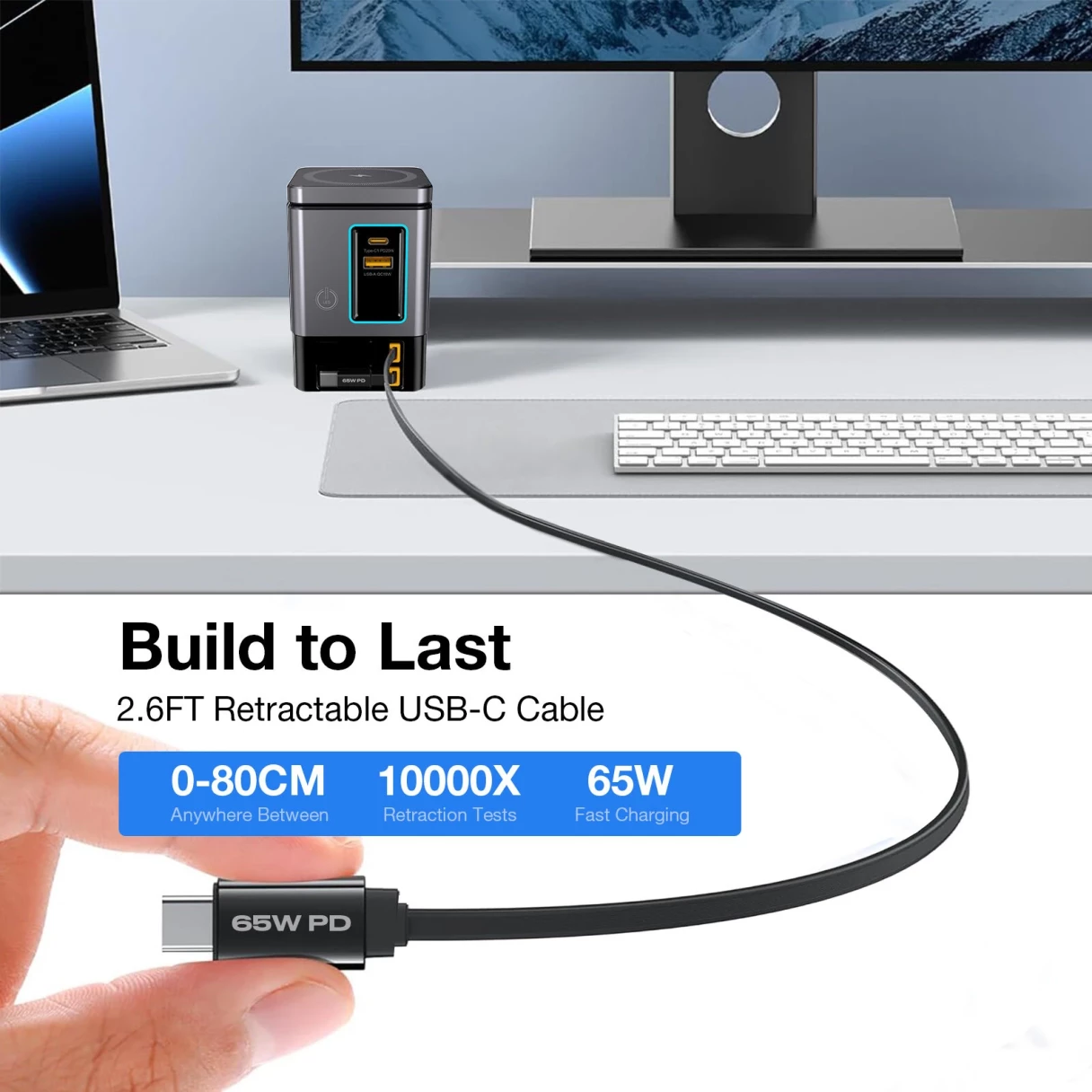 [GaN Tech]Blitzwolf i116 Max 105W 6-in-1 Power Combo Desktop Charger Station with Built-in Dual Telescopic Type-C Cable + USB-A+USB-C + 2-in-1 Wireless Charger for Smart Phones for iPhone 16 16 Pro 15 14