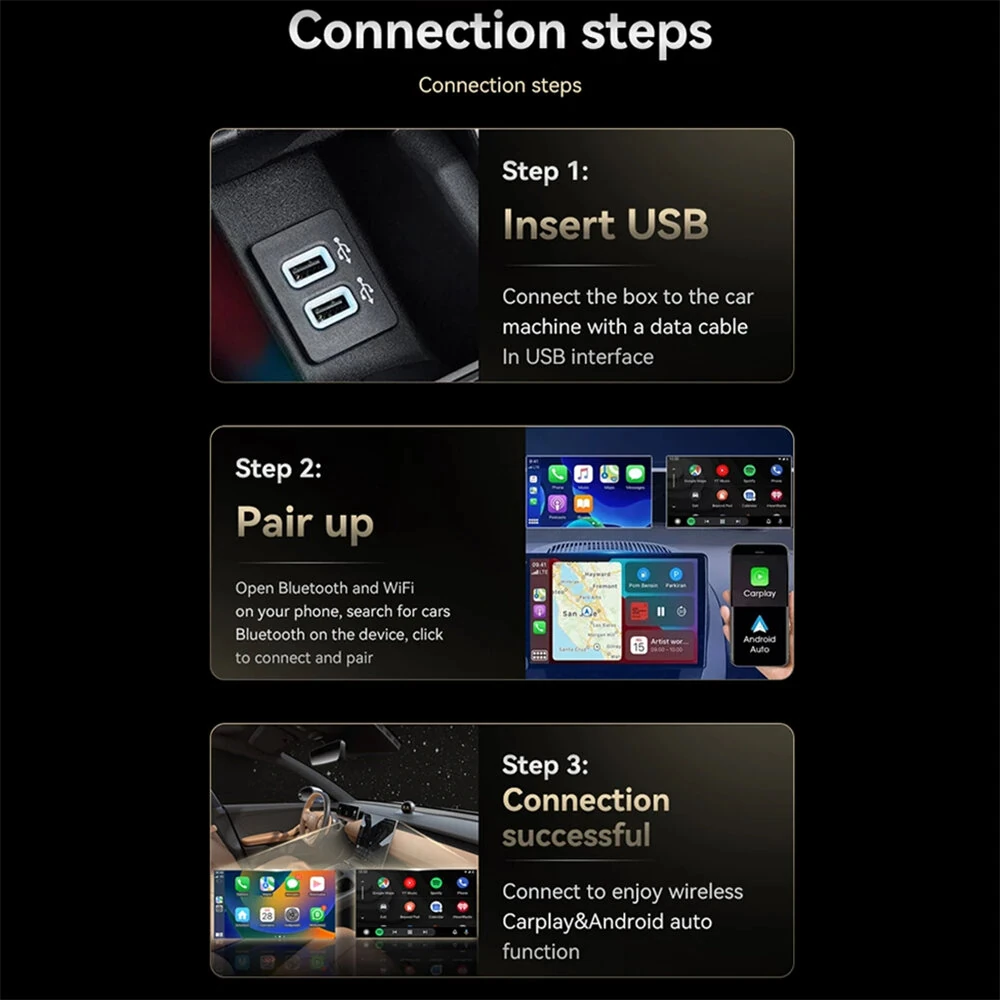 LAESD Q1A 2 in 1 Wireless CarPlay Android Adapter Dual-Band 2.4GHz 5GHz Plug and Play Auto-Reconnect Voice Control Mini USB Dongle Heat Dissipation