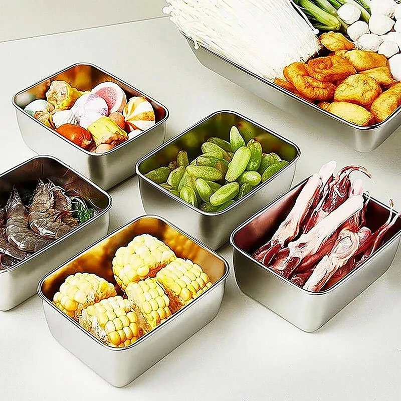6Pcs/set Sealed Storage Box Set with Lid 316 Stainless Steel Fresh-Keeping Box Vegetables Fresh Refrigerator Food Kitchen Organizer Storage Container Crisper