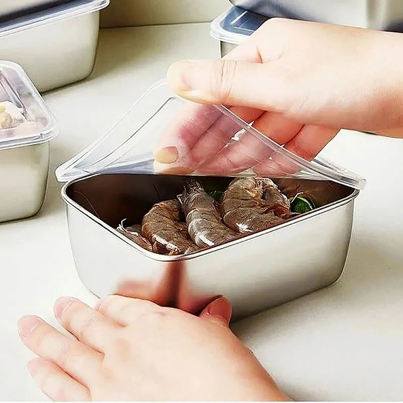 6Pcs/set Sealed Storage Box Set with Lid 316 Stainless Steel Fresh-Keeping Box Vegetables Fresh Refrigerator Food Kitchen Organizer Storage Container Crisper