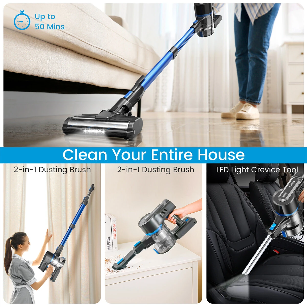 [EU Direct] INSE YOMA S11PRO Cordless Vacuum Cleaner 350W Brushless Motor 28KPA Suction Lightweight Design for Pet Hair 50 Min Runtime LED Crevice Tool
