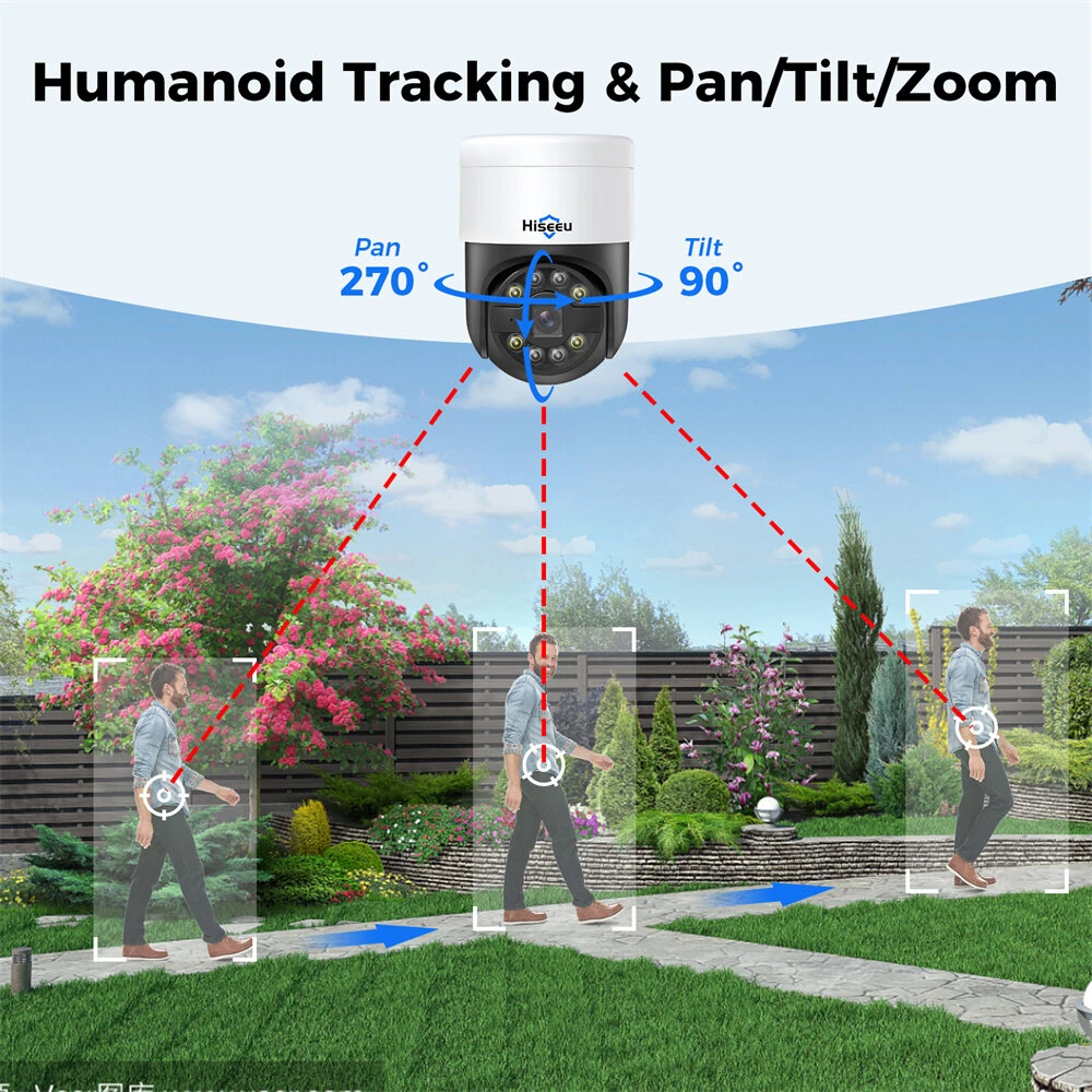 Hiseeu PK-4YHD985 5MP WiFi IP Camera AI Human Tracking Two-Way Audio Spotlight Alarm 270° Pan 90° Tilt IP66 Waterproof PoE Indoor Outdoor Security System EU Plug