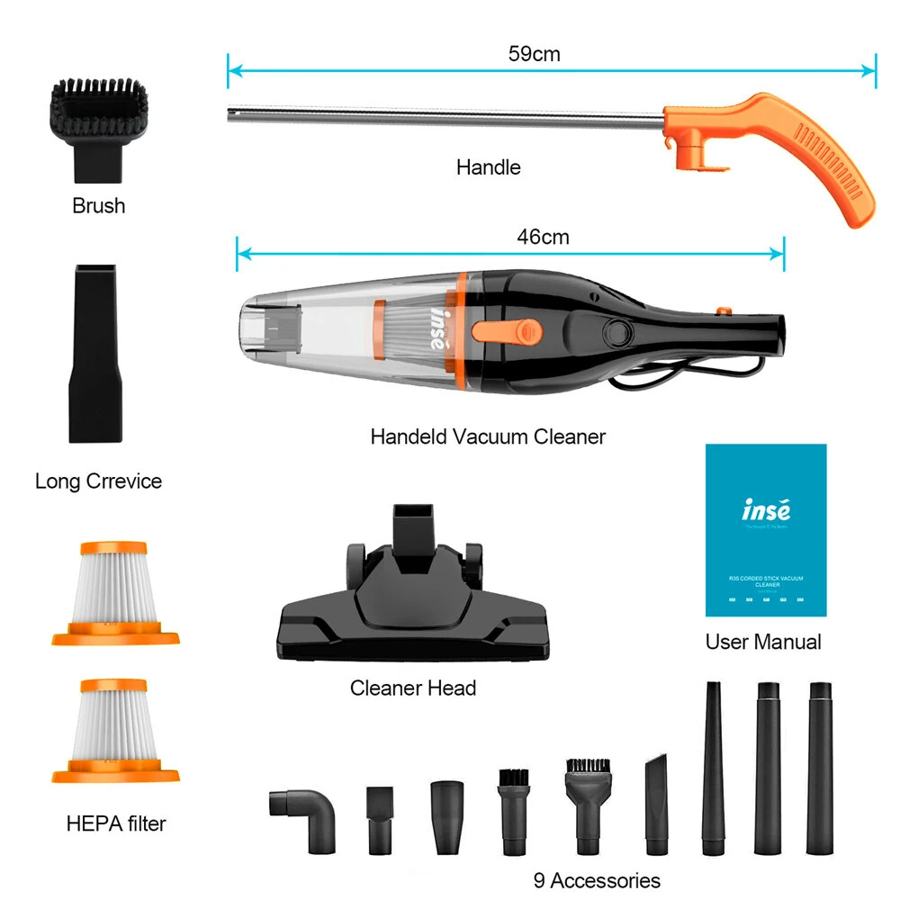 [EU Direct] INSE R3S Vacuum Cleaner Corded Stick  Powerful Suction 400W Motor Multipurpose 3 in1 Handheld Vacuum Cleaner