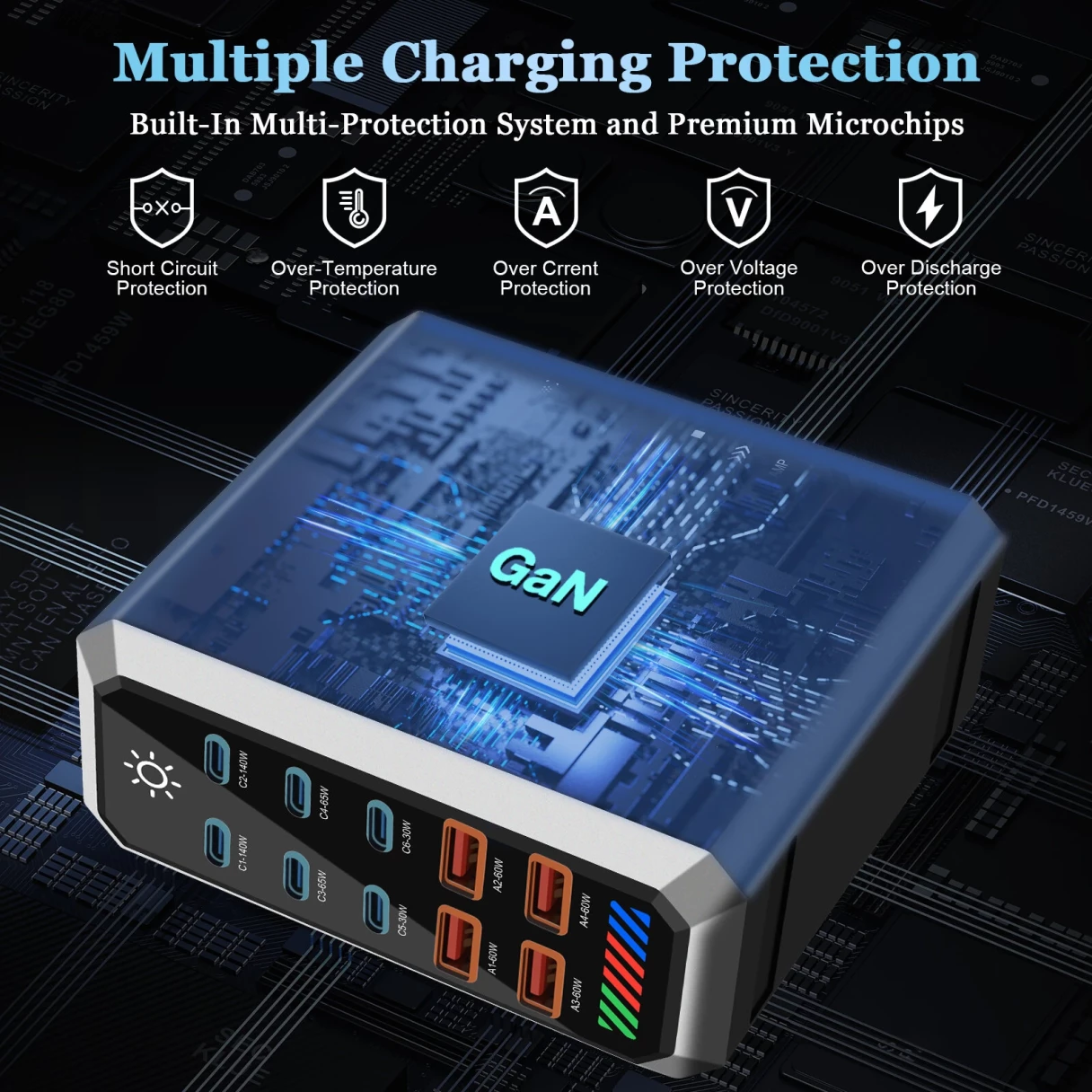 [GaN Tech] 660W 10-Port USB PD Charger 6USB-C+4USB-A QC 140W PD 3.1 Fast Charging Desktop Charging Station for iPhone 16 16 Pro 15 14 13 Pro Max for MacBook Pro for Airpods for Apple Watch  for iPad
