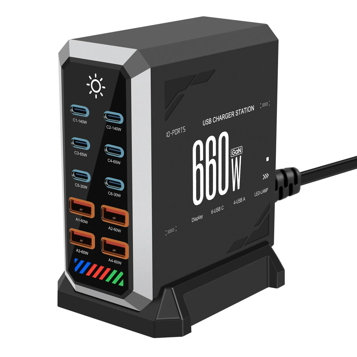[GaN Tech] 660W 10-Port USB PD Charger 6USB-C+4USB-A QC 140W PD 3.1 Fast Charging Desktop Charging Station for iPhone 16 16 Pro 15 14 13 Pro Max for MacBook Pro for Airpods for Apple Watch  for iPad