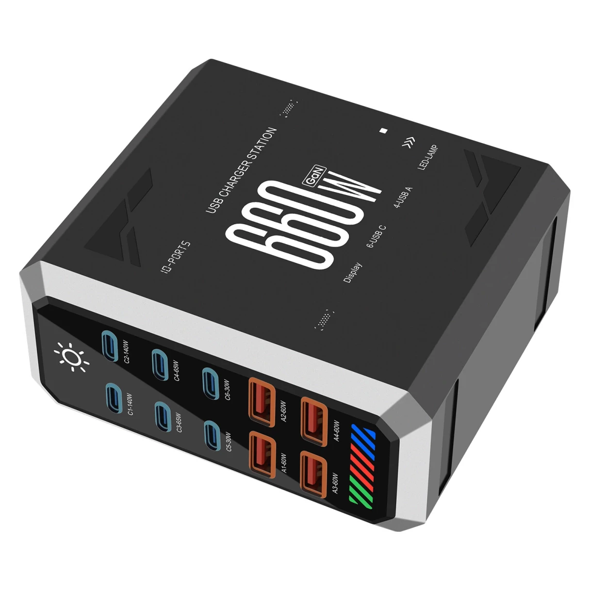[GaN Tech] 660W 10-Port USB PD Charger 6USB-C+4USB-A QC 140W PD 3.1 Fast Charging Desktop Charging Station for iPhone 16 16 Pro 15 14 13 Pro Max for MacBook Pro for Airpods for Apple Watch  for iPad