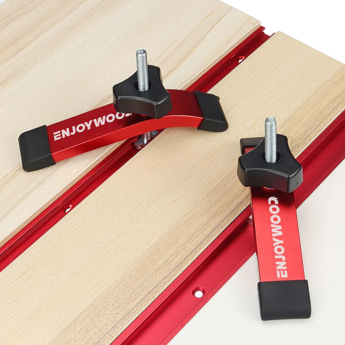 2 Pack ENJOYWOOD Quick Acting T Track Hold Down Clamps with T bolts and Silder Aluminum Alloy Woodworking Clamps for Routers Drill Presses CNC Table Saws