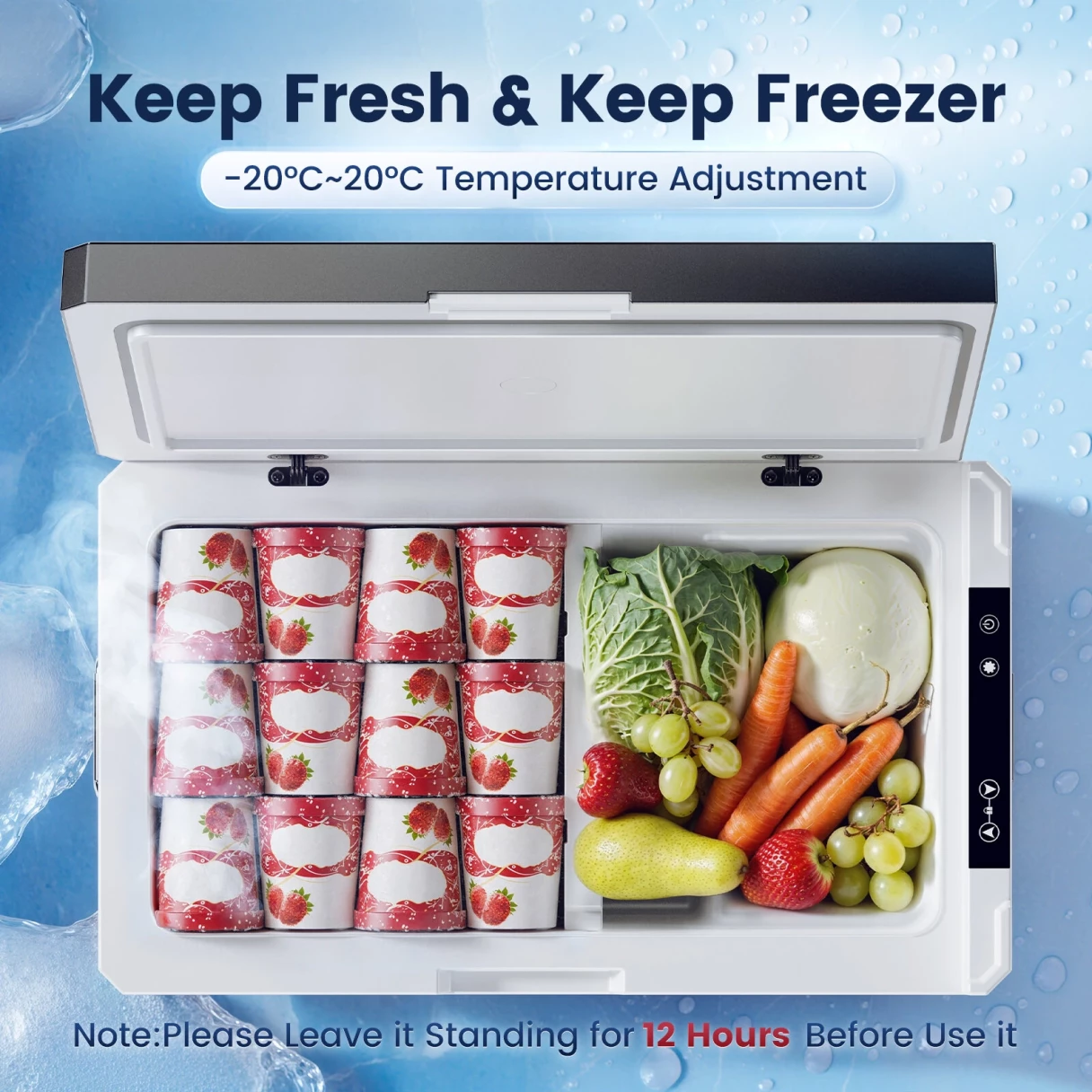 KROAK 30L 40L Car Refrigerator 12V 24V DC Portable Freezer with AC110-240V Adapter Dual Zone Cool Box Compressor for Camping