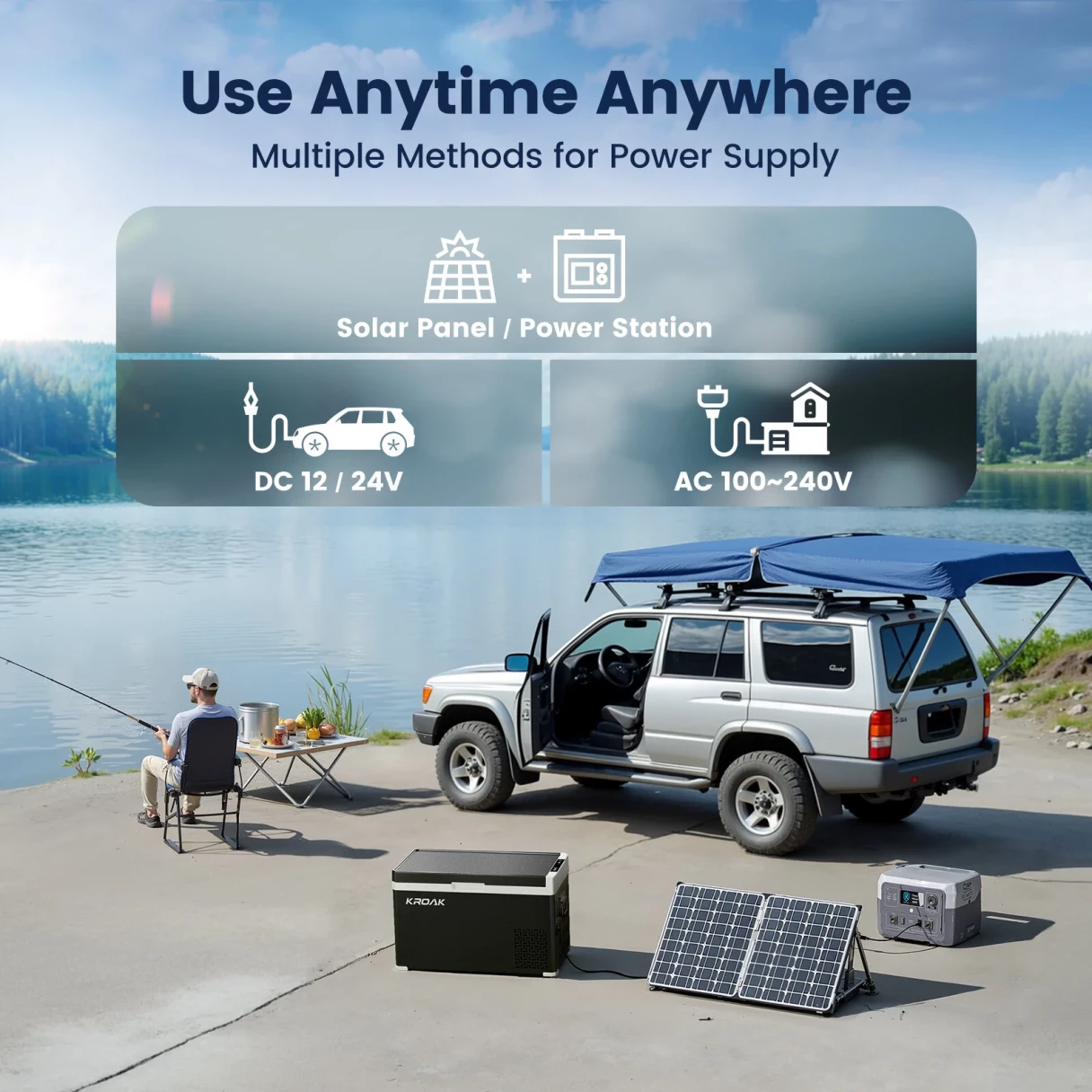 KROAK 30L 40L Car Refrigerator 12V 24V DC Portable Freezer with AC110-240V Adapter Dual Zone Cool Box Compressor for Camping