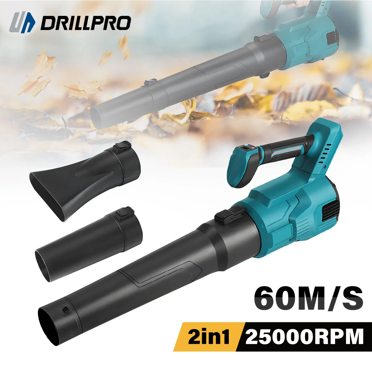 Drillpro Brushless Motor Electric Turbo Blower 3 Gears 25000rpm 60M/S Air Speed for 20V Battery Leaf Blower Garden Tools