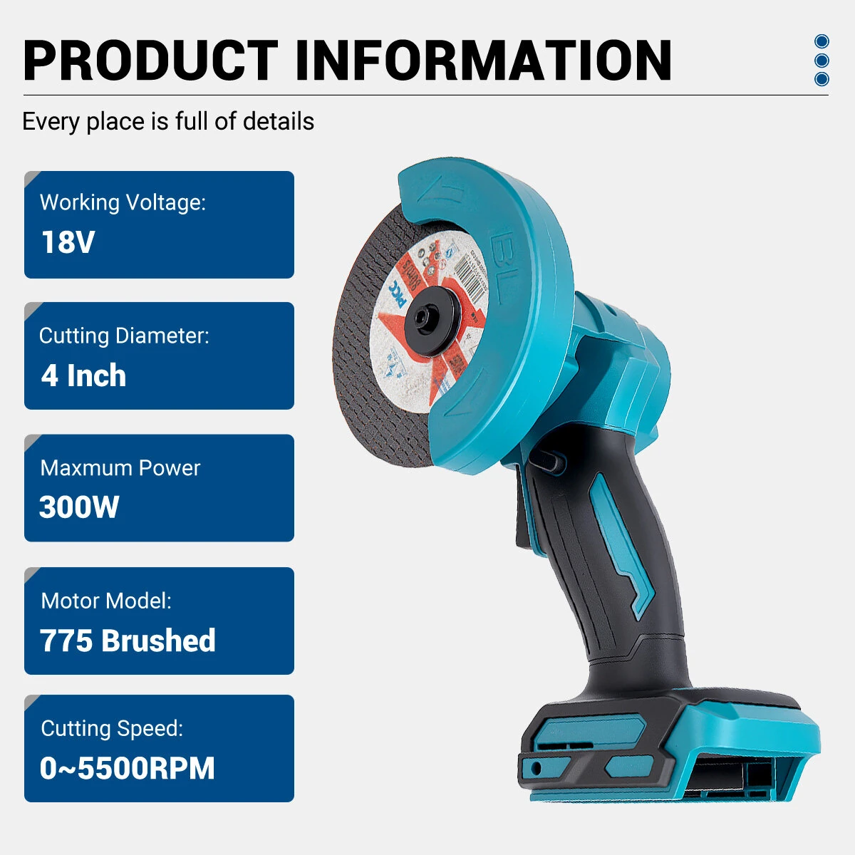 Drillpro 18V Brushed Angle Grinder 4 Inch Cutting Tool 300W Power 5500RPM High Speed Electric Grinder Cordless Compact Handheld Grinding Machine