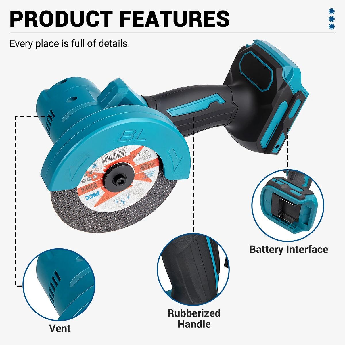 Drillpro 18V Brushed Angle Grinder 4 Inch Cutting Tool 300W Power 5500RPM High Speed Electric Grinder Cordless Compact Handheld Grinding Machine