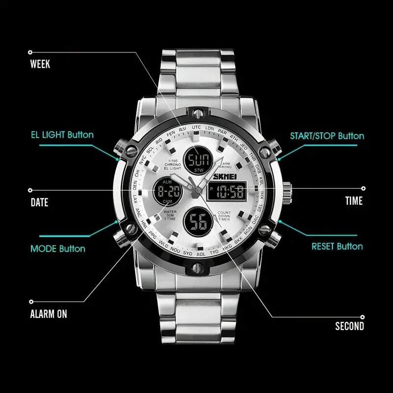 SKMEI Men's Sport Digital Watches Fashion Stopwatch Dual Display Watch 3 Time Countdown Wrist Watch