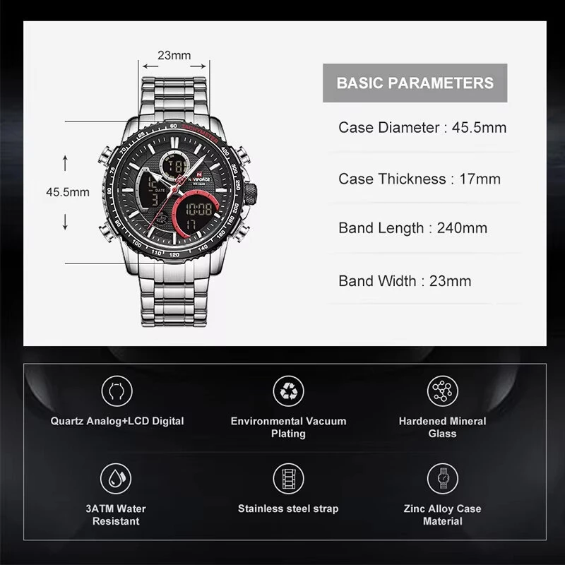 NAVIFORCE Multi-function Men Watch Night Light Waterproof Quartz Watch Timepiece Chronograph Date Sport Watch for Male