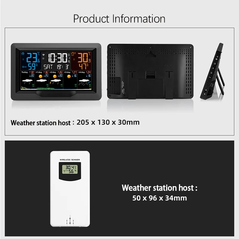Tuya WIFI Smart Weather Station Color Screen APP Control Weather Alarm Clock Indoor and Outdoor Temperature Humidity Meter FJ3390TY