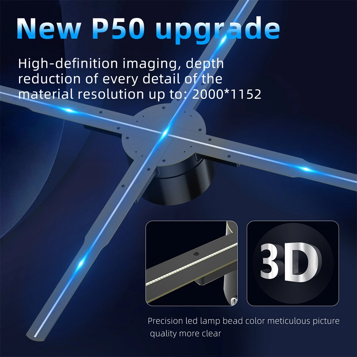Elfeland P50 Wifi Holographic Fan 3D Advertising Machine 576 LED Sign Neon Smart HD Player Support Video Picture Logo Holographic Light EU Plug